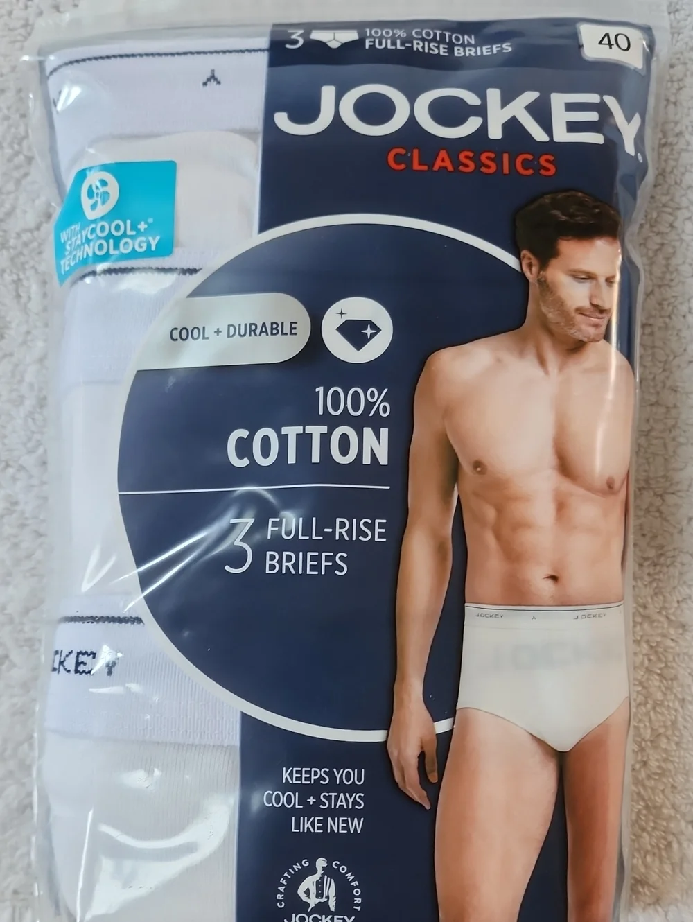 Jockey Classics Men’s White 100% Cotton Full-Rise Briefs - 3 Pack Lot Of 2 New
